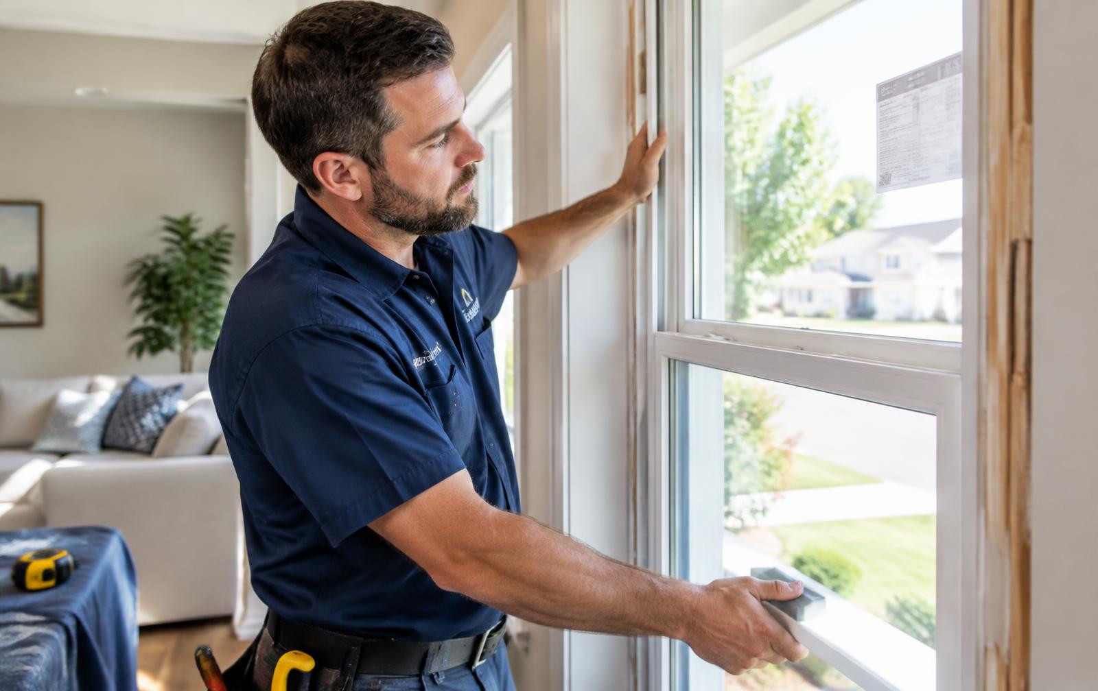 Professional installer fitting a new window